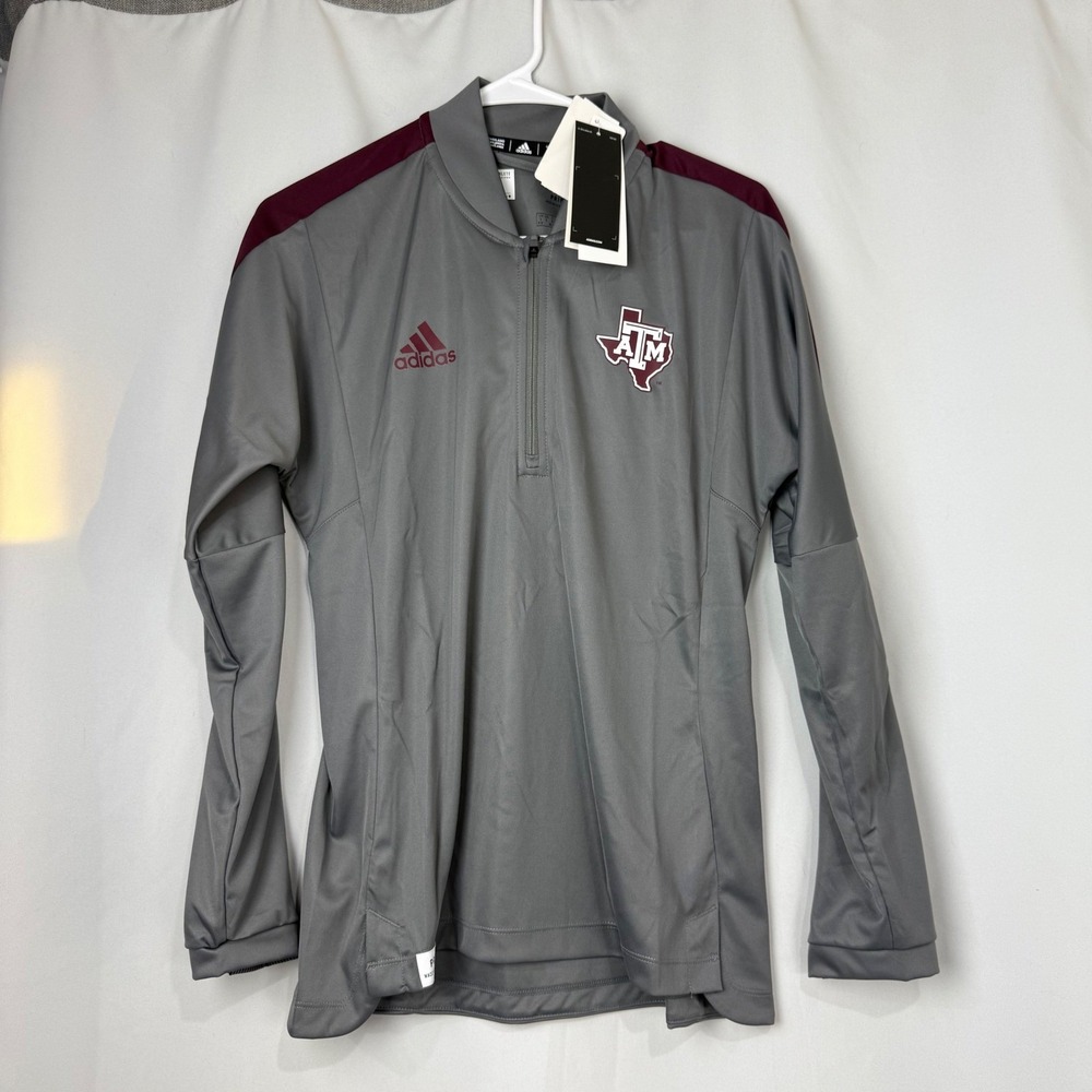 Adidas Texas A&M Aggies Quarter Zip Pullover Jacket Grey Burgundy‎ Size M NWT